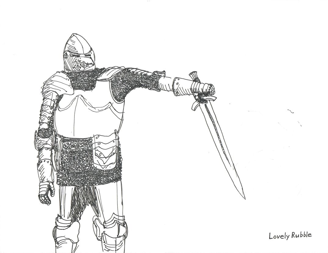 Outstretched sword arm